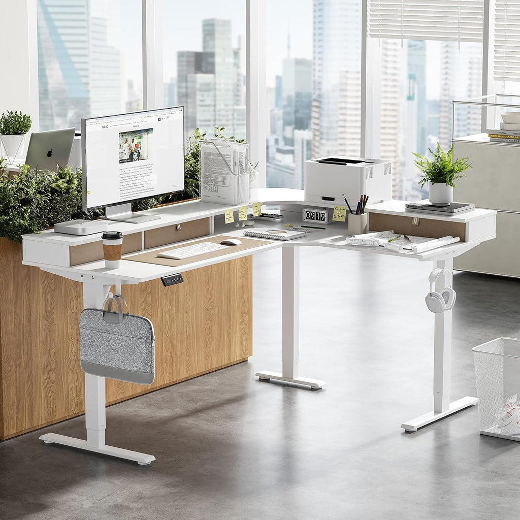 Triple Motor 63" L Shaped Standing Desk with 3 Drawers, Electric Standing Gaming Desk Adjustable Height, Corner Stand