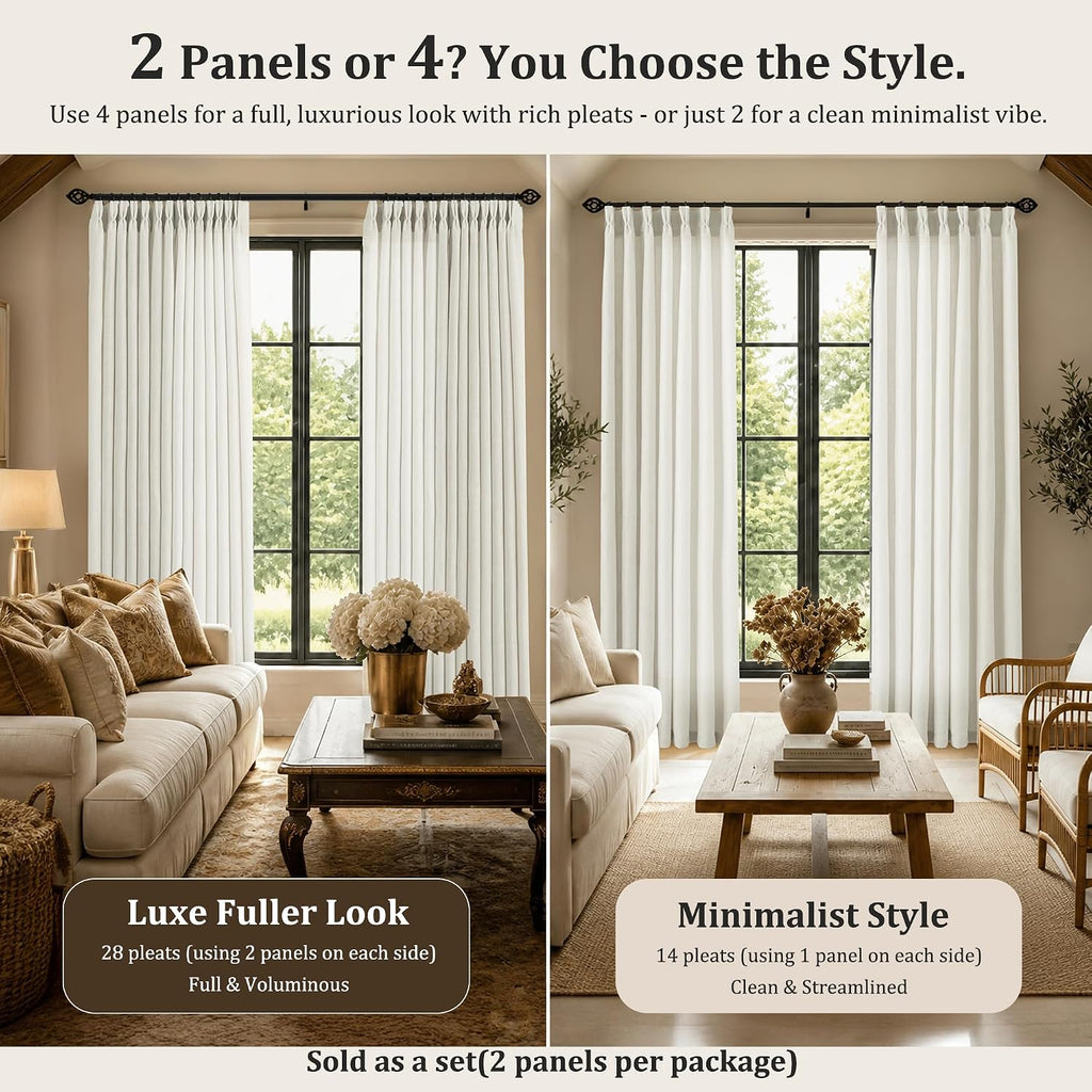 Pinch Pleated Linen Curtains 90 Inch, 2 Panels Premium 400GSM Memory Trained Semi Sheer Light Filtering Window Drapes