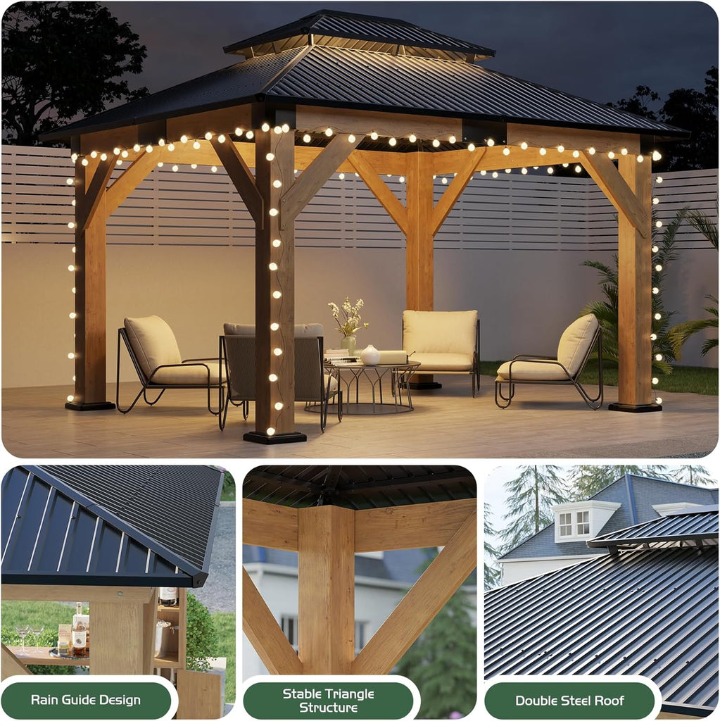 10x12 Wood Gazebo, Hardtop Gazebo with Spruce Frame and Alum - Image 5