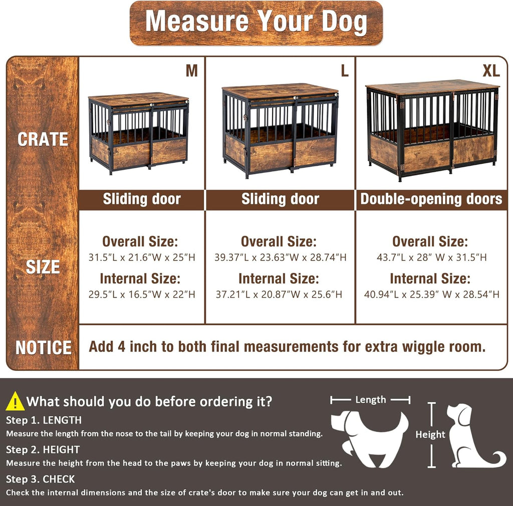 32 Inch Dog Crate Furniture with Cushion for Large Medium Dogs, Wooden Heavy Duty Dog Kennel with Double Doors