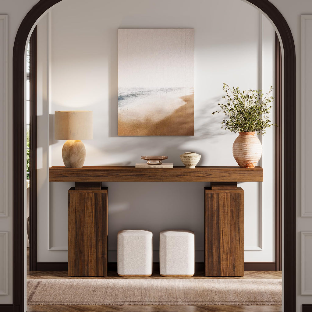 63-in Long Console Table, Farmhouse Entryway Table(Rustic Brown)