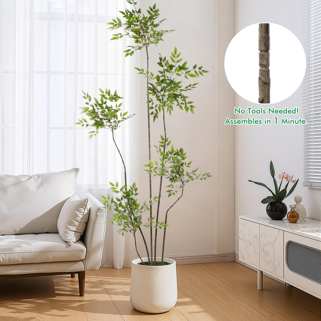 7ft Faux Bamboo Tree Nandina, Artificial Floor Plant, Green