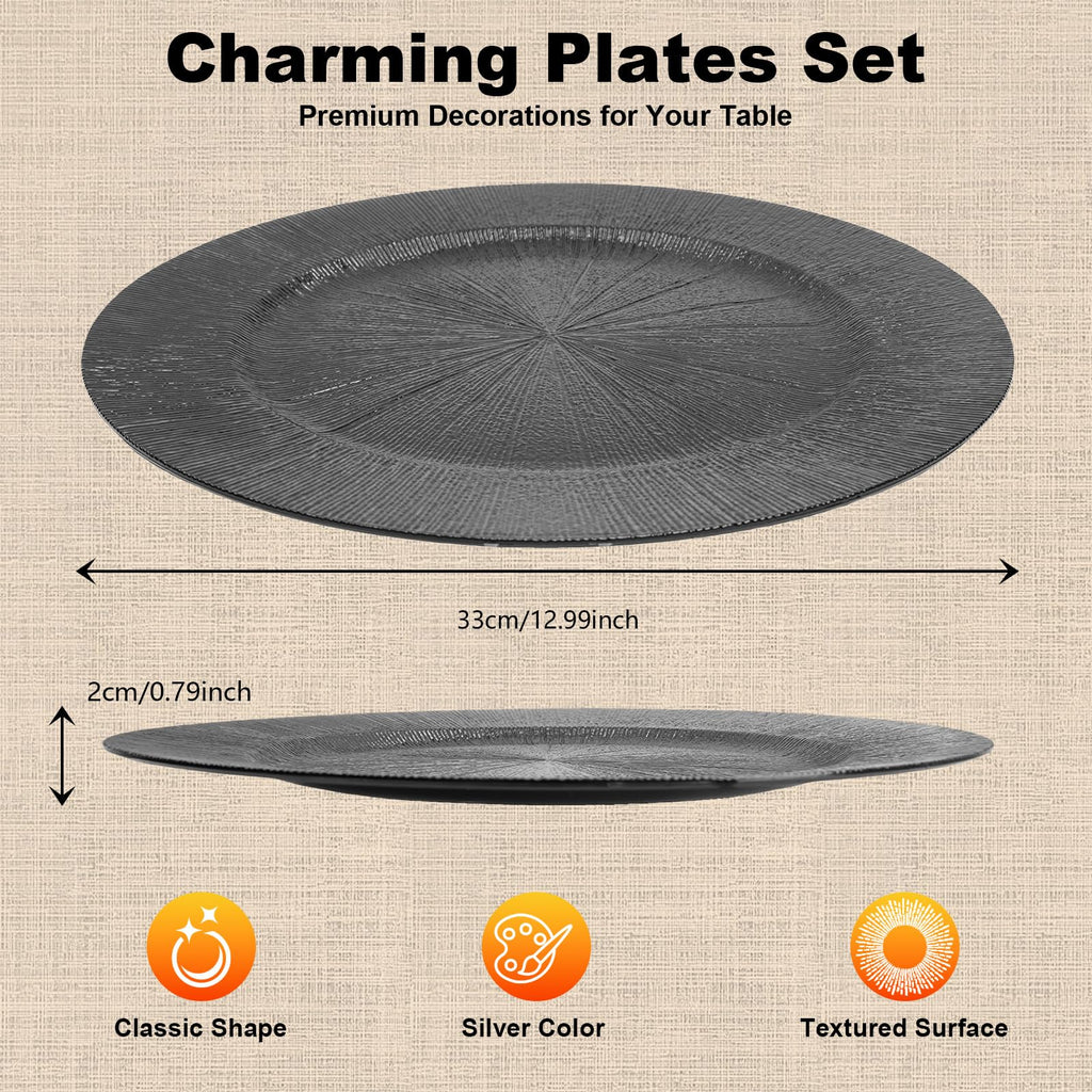 13 Inch Round Charger Plates Bulk 100 Pcs Black Elegant Serve Ware Charger Plates Matte Surface Reusable Plastic