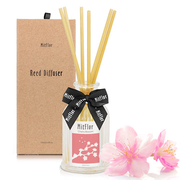 Cherry Blossom Reed Diffuser Set, Premium Home Fragrance Diffuser with 6 Natural Rattan Sticks, Romantic Floral