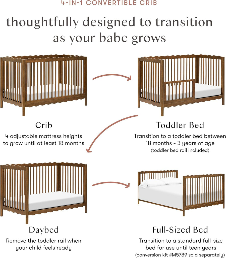 Swell Convertible Baby Crib, GREENGUARD Certified, Natural Walnut | Converts to Toddler Bed, Daybed & Full-Size Bed