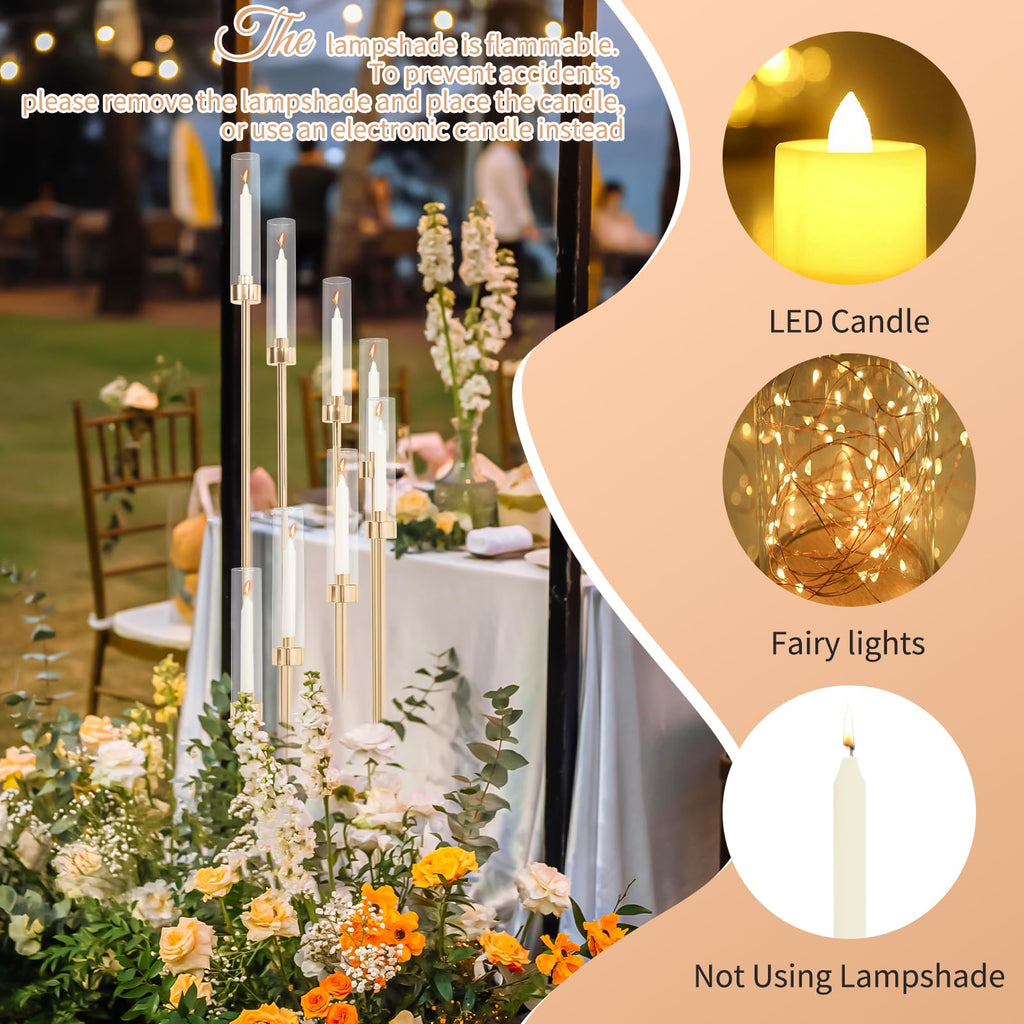 2 Sets Gold 6 Arm Floor Candelabra, 36 Inch Candlestick Holders