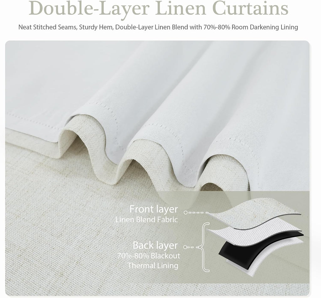 Double Layer Linen Blackout Tie Up Curtains Thermal Insulated Fully Lined Balloon Roman Shade Bathroom Window