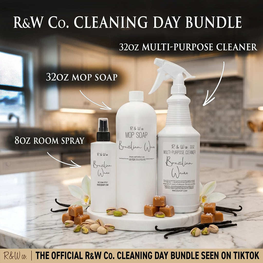 Brazilian Waves Luxury Cleaning Day Bundle - Premium 32oz Mop Soap, Deodorizing Room Spray (8oz), and 32oz - Set of 32