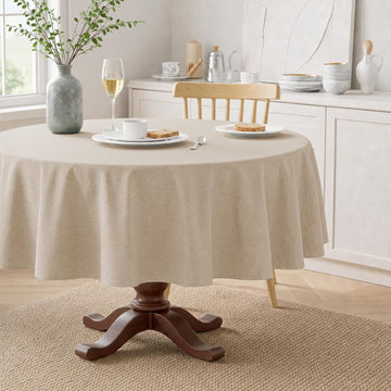 Faux Linen Round Tablecloth 60 inch, Table Cloth Wrinkle Free Decorative Fabric Waterproof Table Cover for