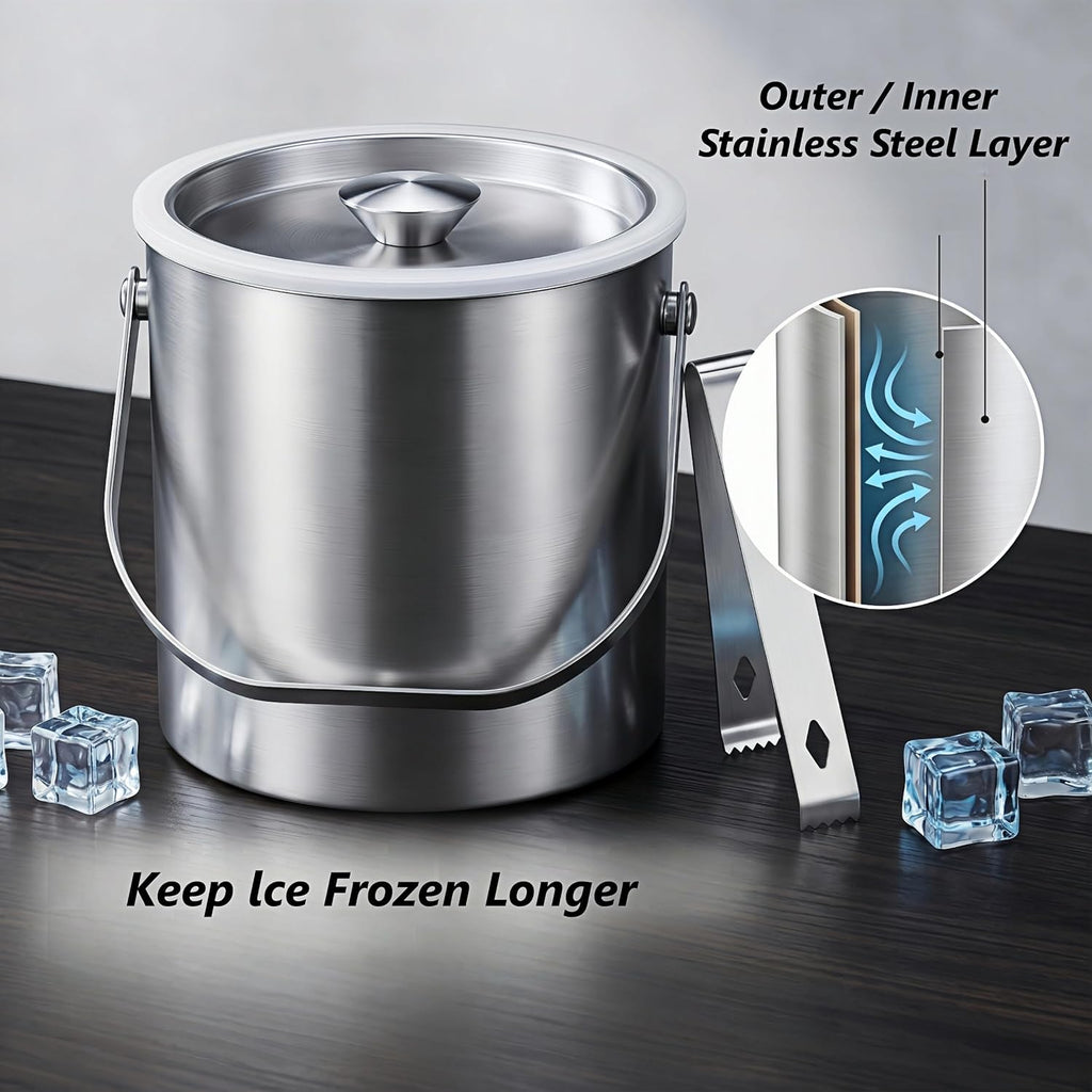3L Stainless Steel Ice Bucket with Lid & Tongs for Parties