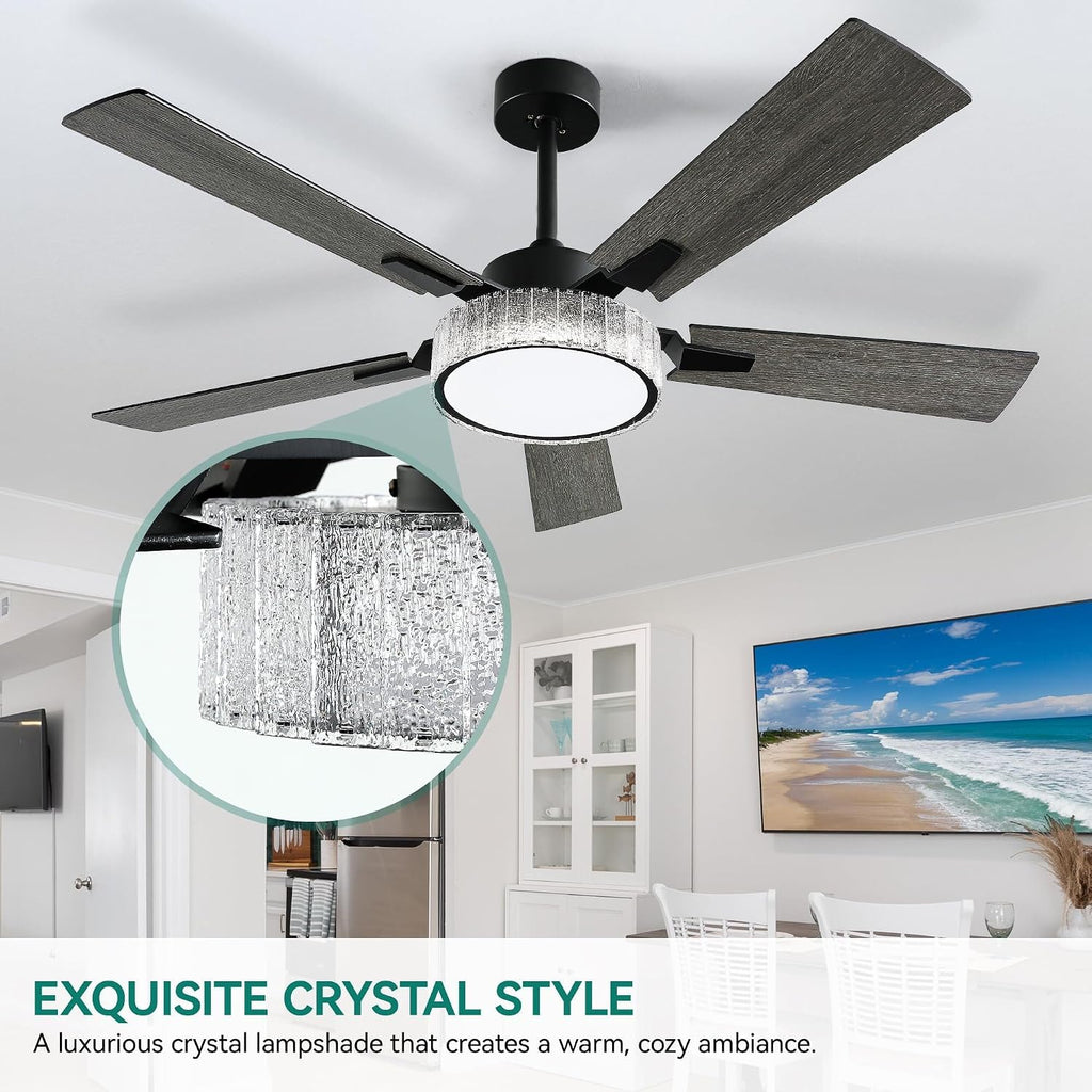 52 Inch Chandelier Ceiling Fans with Lights and Remote/App, Smart Ceiling Fans Compatible with Alexa