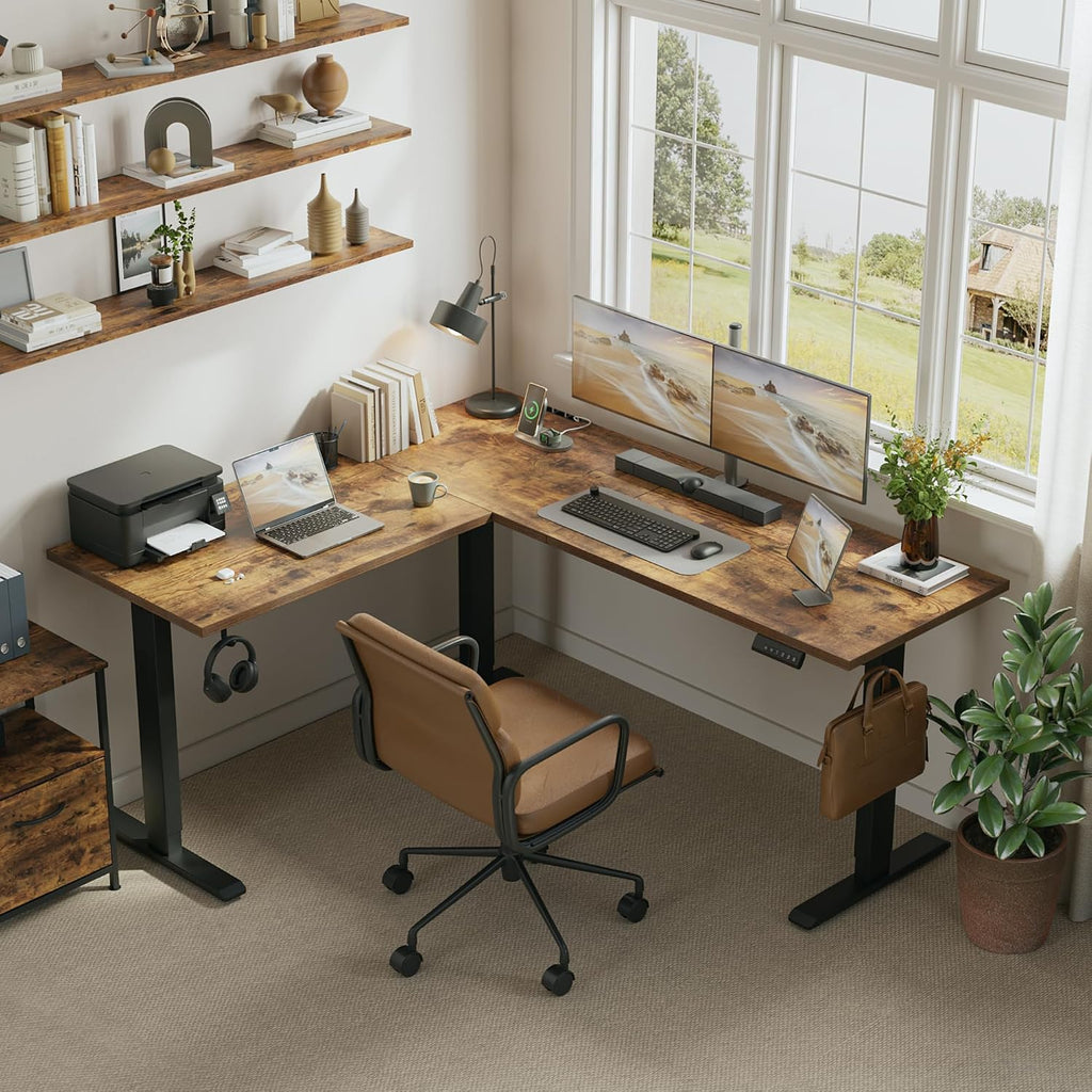 L Shaped Standing Desk 63 x 55 Inch, Electric Height Adjustable Corner Desk Workstation, Ergonomic Sit Stand Computer
