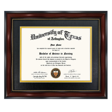 8.5x11 Diploma Frame with Black over Gold Mat or Display 11x14 Document without Mat, UV Protection Acrylic, Mahogany