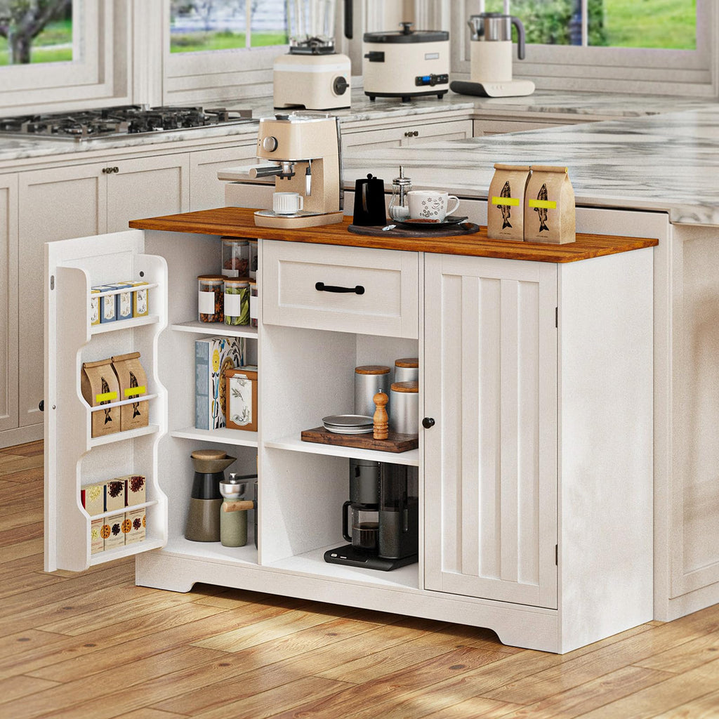 45" Kitchen Sideboard Buffet Cabinet with Storage, White and Rustic