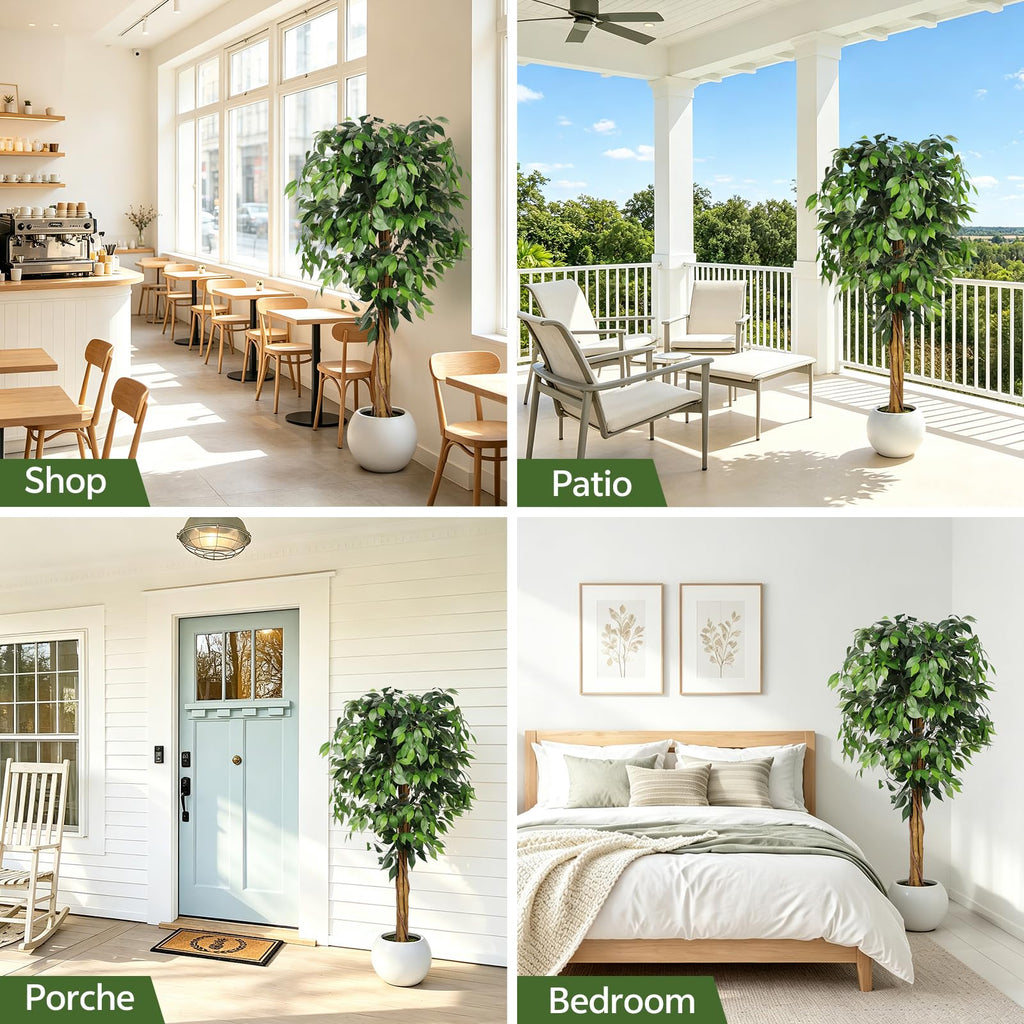 5ft Artificial Ficus Tree with Triple Trunk & Black Planter