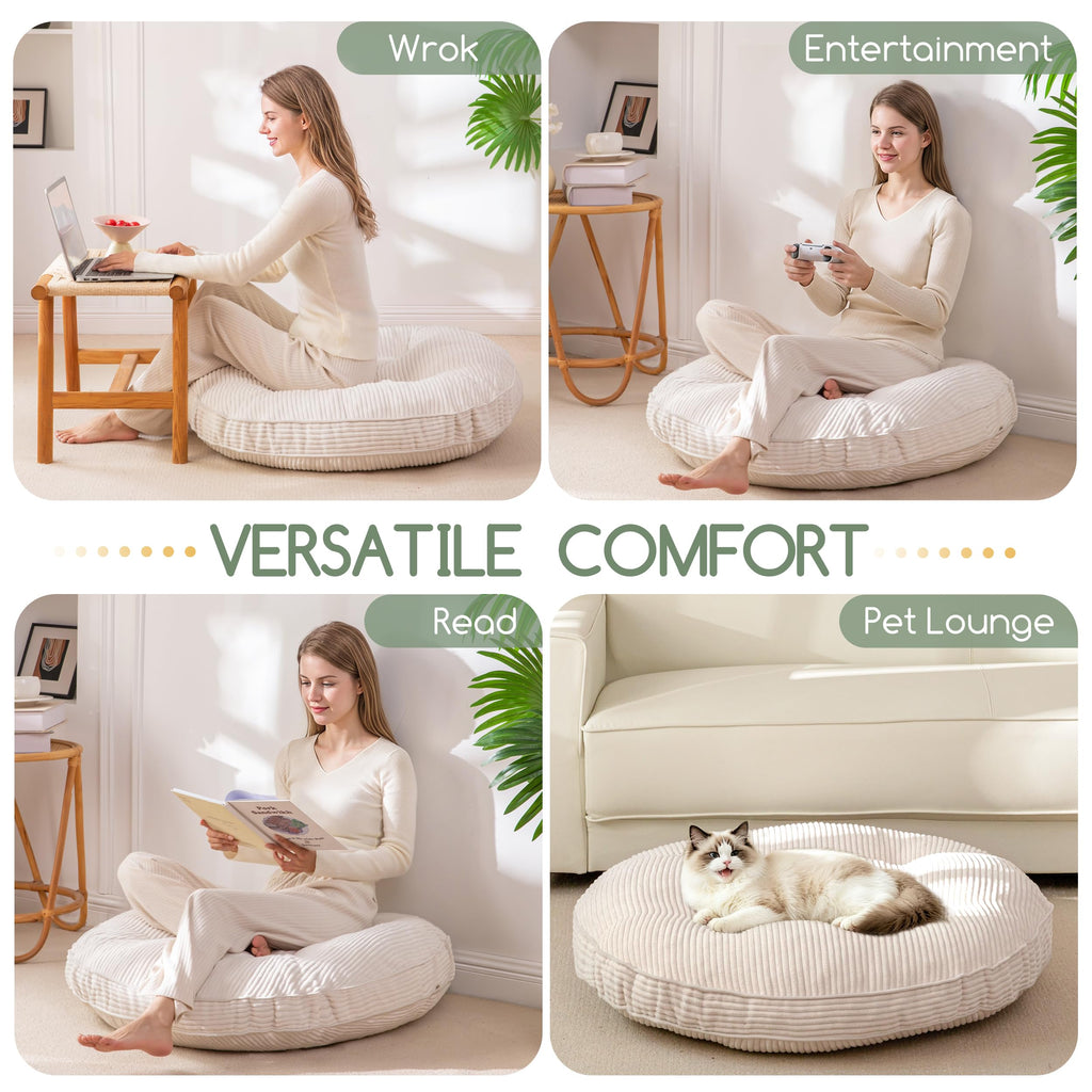 35" Floor Pillow Cushion for Adults, Meditation Cushion Pillow, Extra Large Square Floor Sitting, Tufted Corduroy