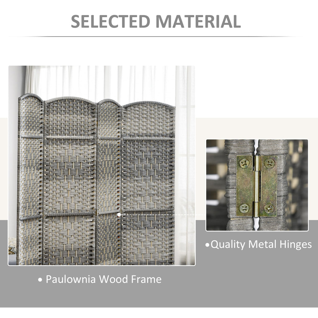 6 Panel Room Divider 6 Ft Privacy Screen Hand-Woven Mixed Gray