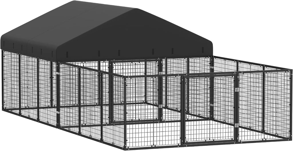 Outdoor Dog Kennel with Dog Fence for Medium/Small Dogs Anti-Rust Coating Cage with Roof All Weather Resistant Dog