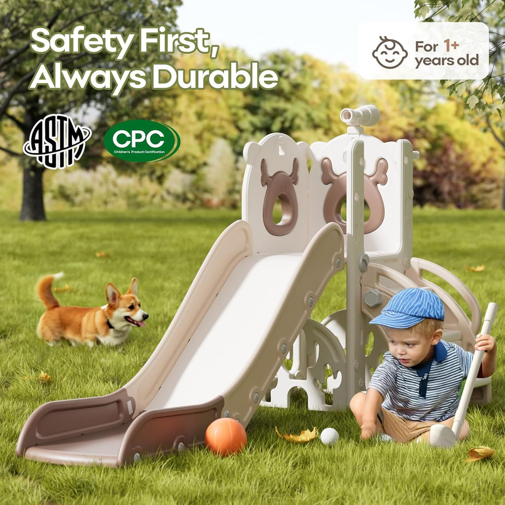 7 in 1 Toddler Slide, Kids Slide for Toddlers1-3,Beige & Rosy Brown