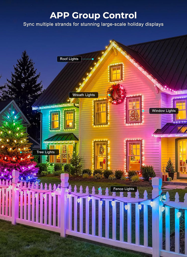 100LED Outdoor Christmas Lights, Smart APP & Remote, DIY, Music Sync, Timer