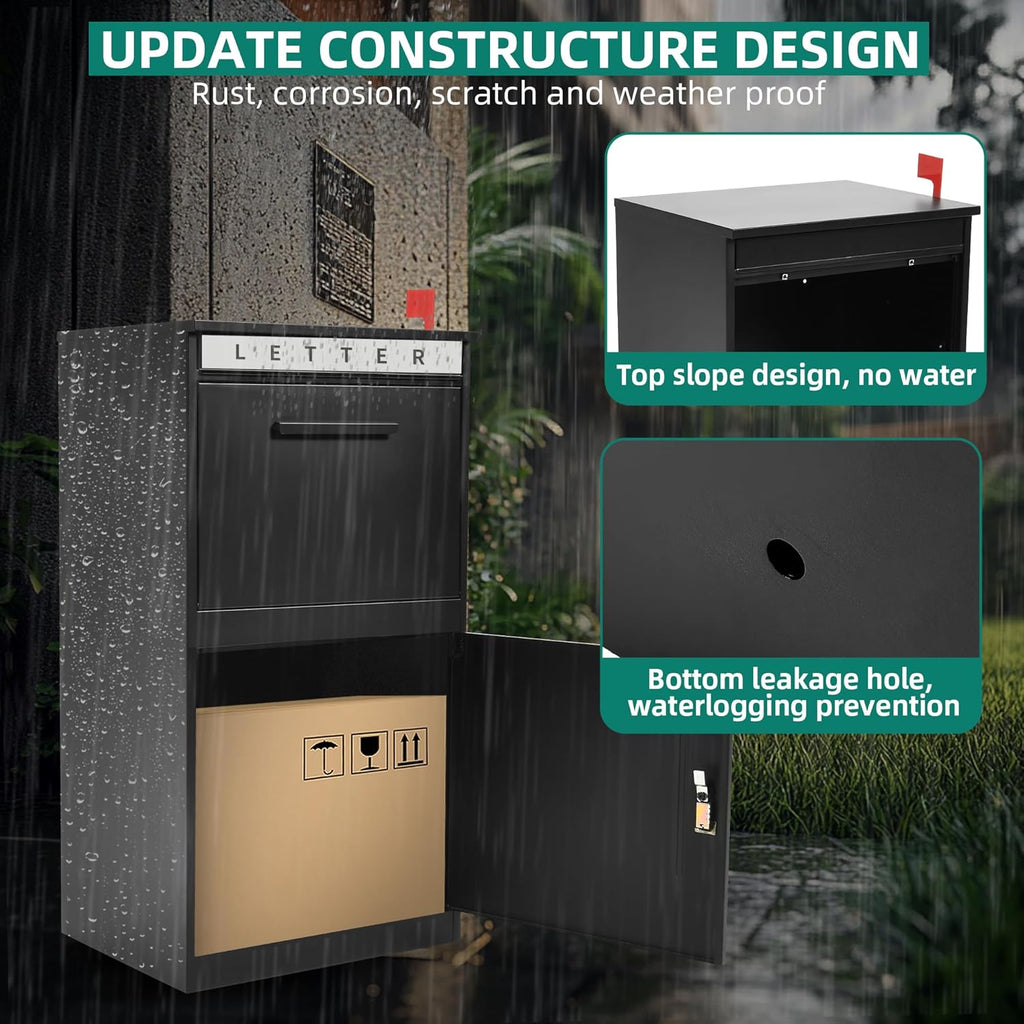 35" H Package Delivery Boxes with Mail Slot, Sliding & Password Lock Door, 19" x 15.8" x 35" Anti-Theft Parcel Drop Box
