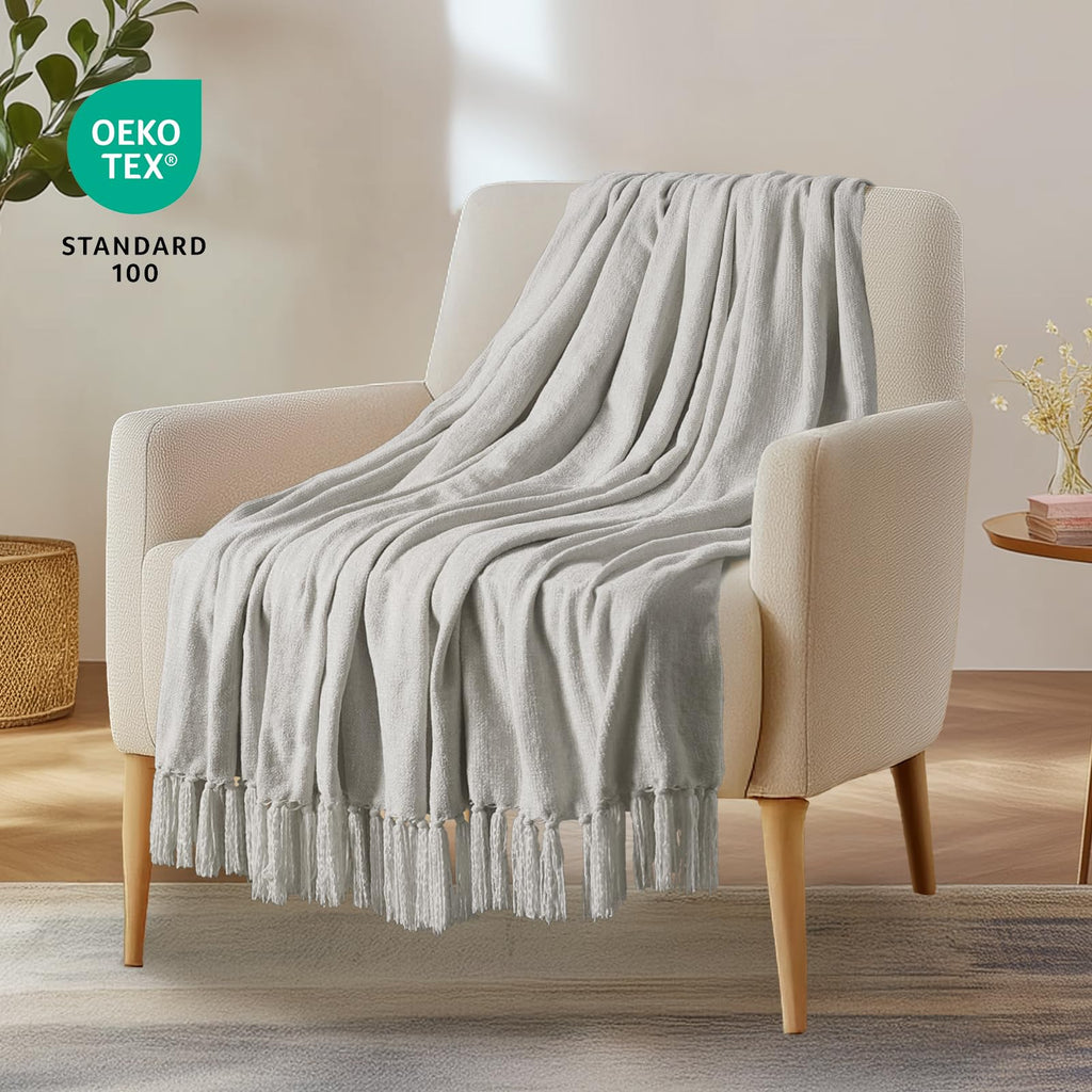 Chenille Throw Blanket for Couch, Lightweight 50x60in Soft Throw Blanket with Fringe Tassel for Sofa Chair Bed
