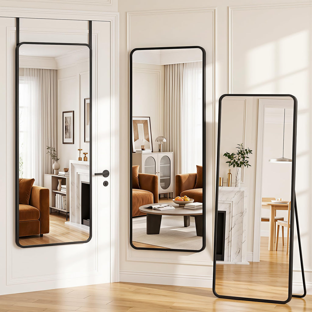Full Length Mirror Over the Door&Wall Mounted, 58"x19" Door Mirror with Aluminum Alloy Frame, HD Shatterproof