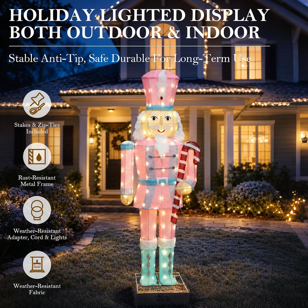 5FT Large Lighted Nutcracker Christmas Decoration Outdoor Pink