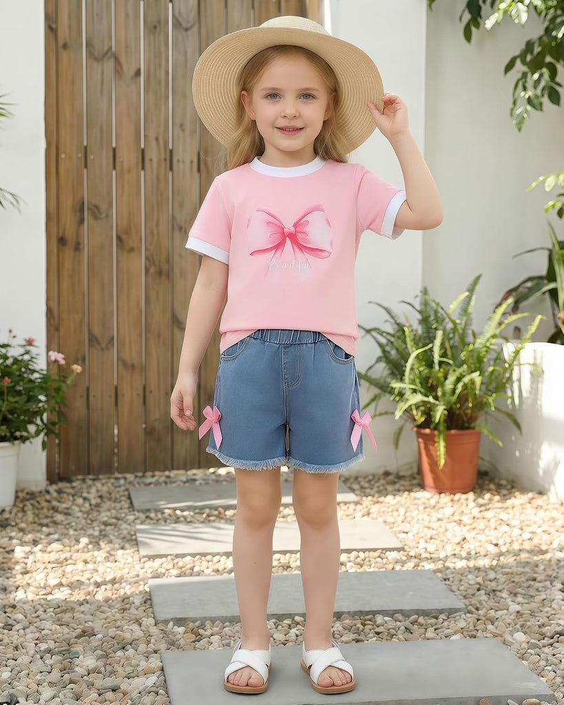 Toddler Girl Clothes Summer Cotton Print T-Shirt and Jeans Shorts Set Casual Girls 2 Piece Outfits Sets