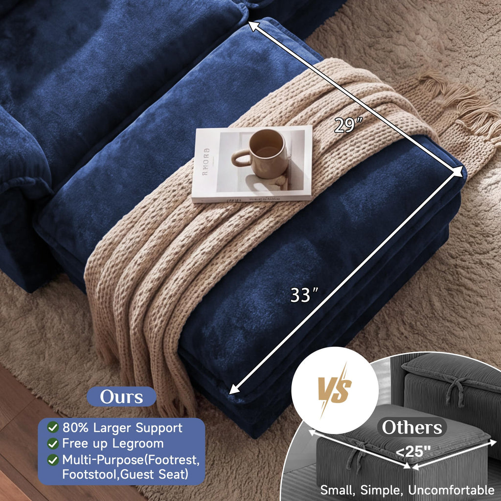 152" Oversized Cloud Sectional Couch, Blue