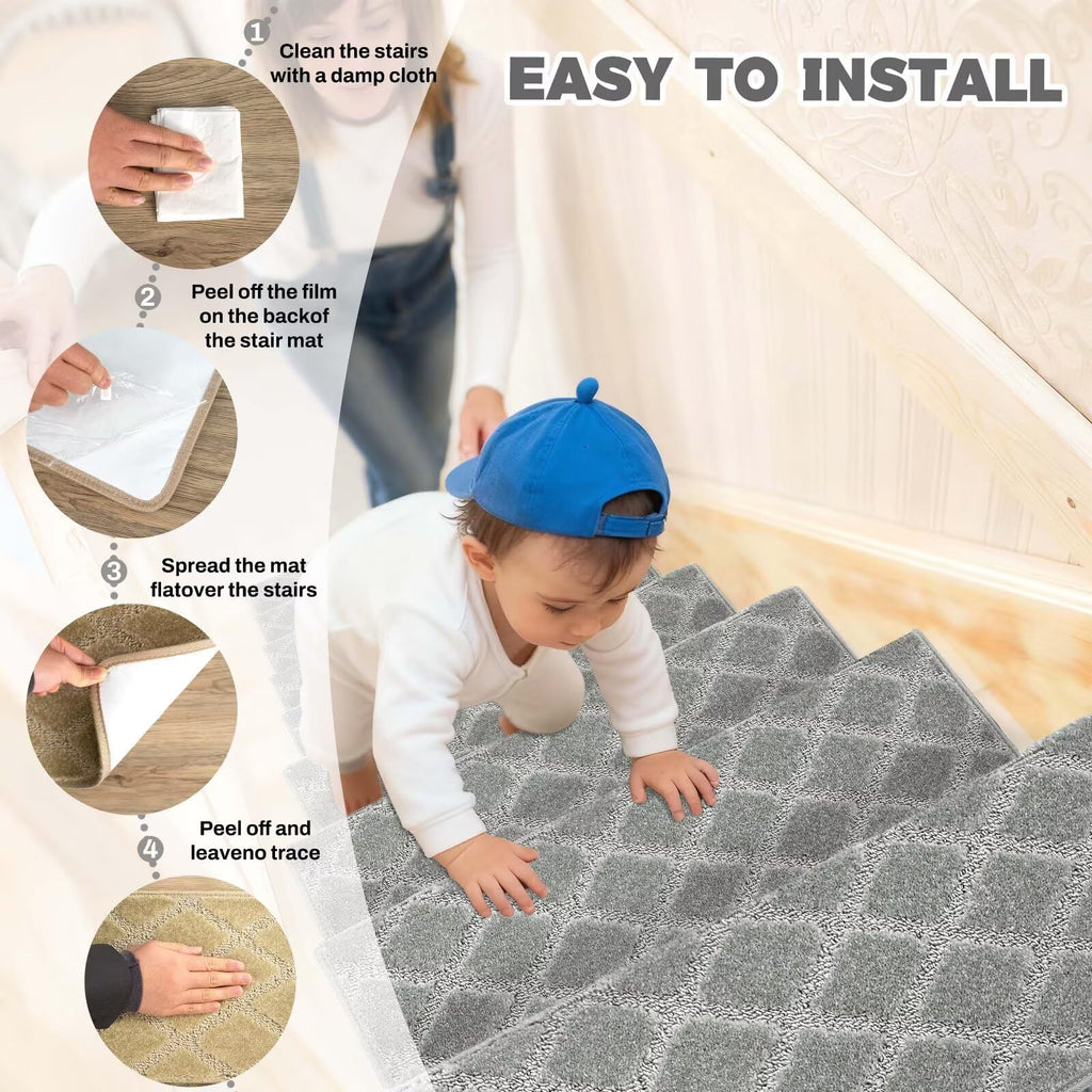 For Wooden Steps Bullnose Non-Slip Stair Runner, 14 Pcs