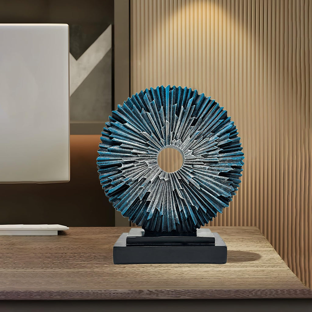 Round Statue Decor, Abstract Office Desk Sculpture for Men, Blue