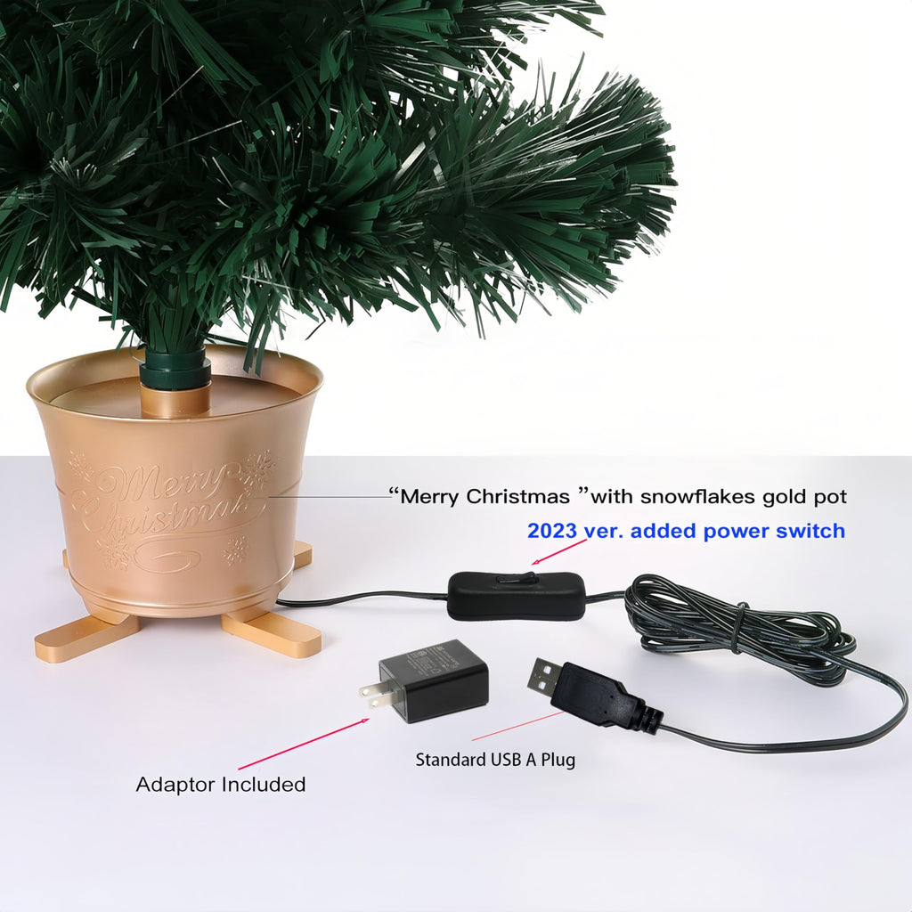 24 inch Green Fiber Optic Tabletop Christmas Tree, Color Changing
