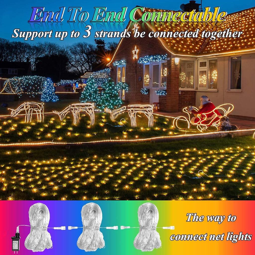 204 LED Christmas Net Lights Outdoor Connectable, 9.8FT x 6.6FT
