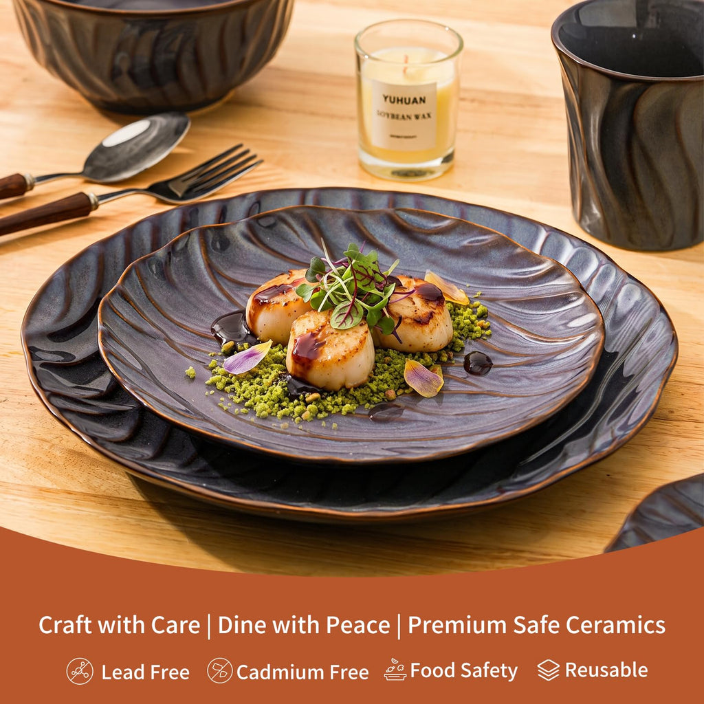 Ceramic Dinnerware Sets for 4, 16pcs Plates and Bowls Sets, Reactive Glaze Ceramic Dish Set, Scratch Resistant