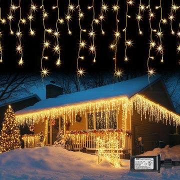 Bright Christmas Icicle Lights, 88.5 FT 1080 LED 8 Modes Curtain Fairy Lights with 180 Drops, Xmas String Lights
