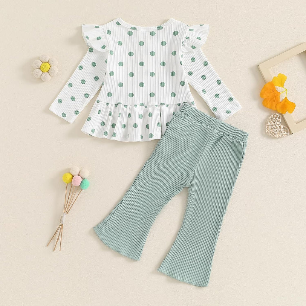 Toddler Baby Girl Clothes Cute Ribbed Outfits Knit Long Sleeve Shirt Tops Bell Bottom Pant Fall Winter Outfit