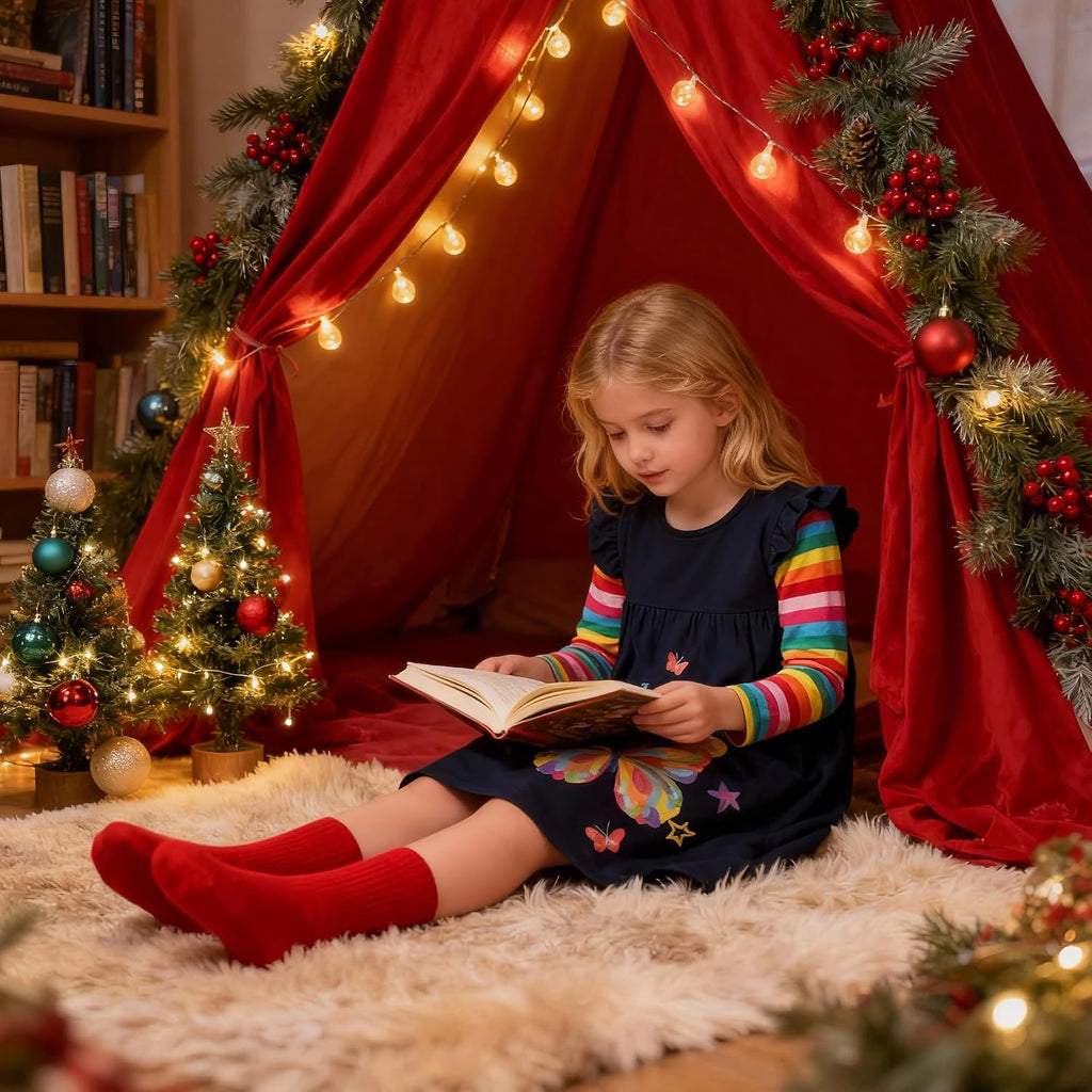Toddler Girls Winter Long Sleeve Dress Rainbow Cotton Dresses