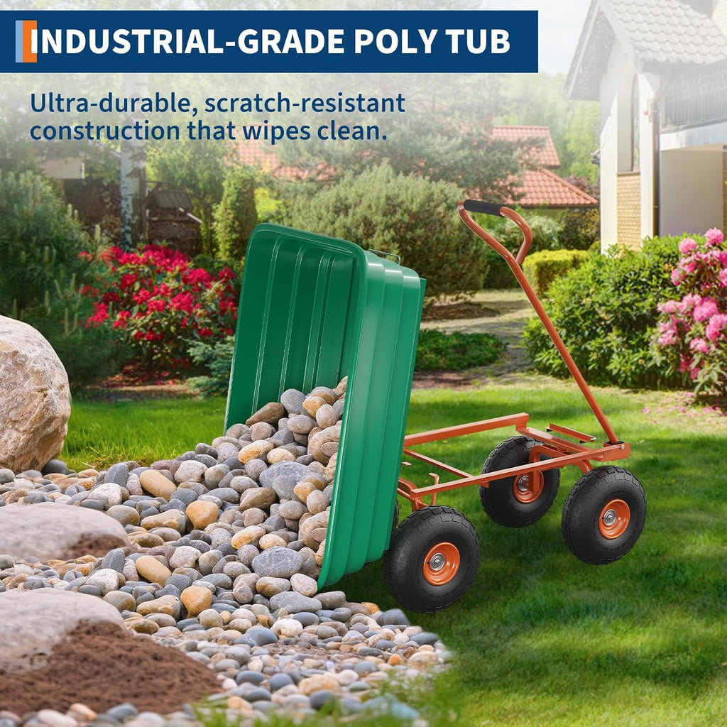 Green 600 Lbs Garden Wagon Cart Heavy‐Duty Outdoor Utility Hand Cart |