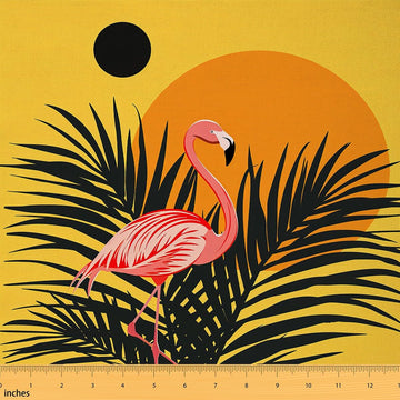 Flamingo Fabric By The Yard, Palm Tree Sun Upholstery Fabric, Nature Plant Hawaii Summer Vacation Decorative Fabric
