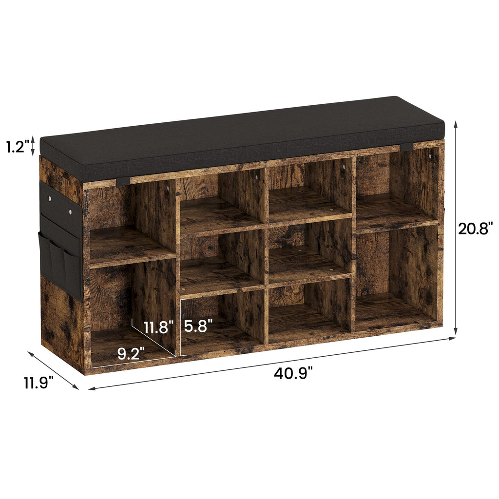 Entryway Shoe Bench for Storage with Foam Pad Seating Cushion, Shoe Rack with Adjustable Shelf Mudroom, Closet and