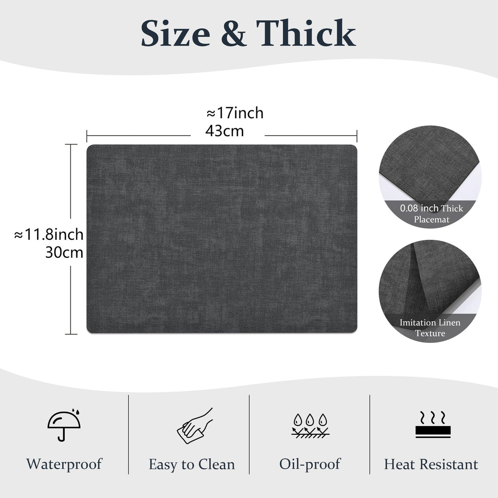 Faux Leather PU Placemats Set of 4 (Dark Grey,11.8" x 17")