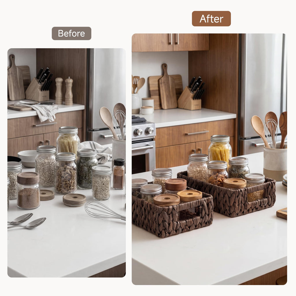 Wicker Baskets for Storage, Rectangle Basket, Brown Baskets
