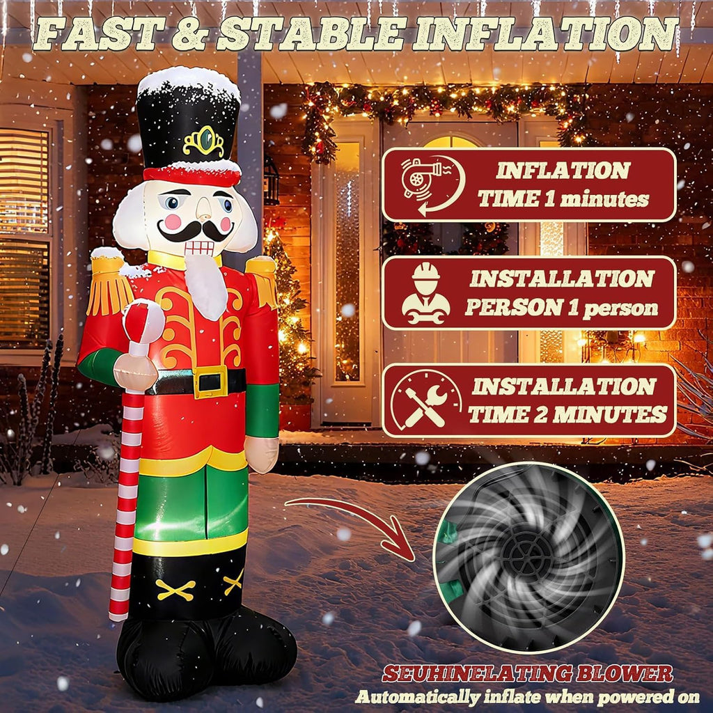 12FT Inflatables Nutcracker Soldier, Christmas Outdoor Decorations with Bulit-in LED Lights & Sandbags for Weight