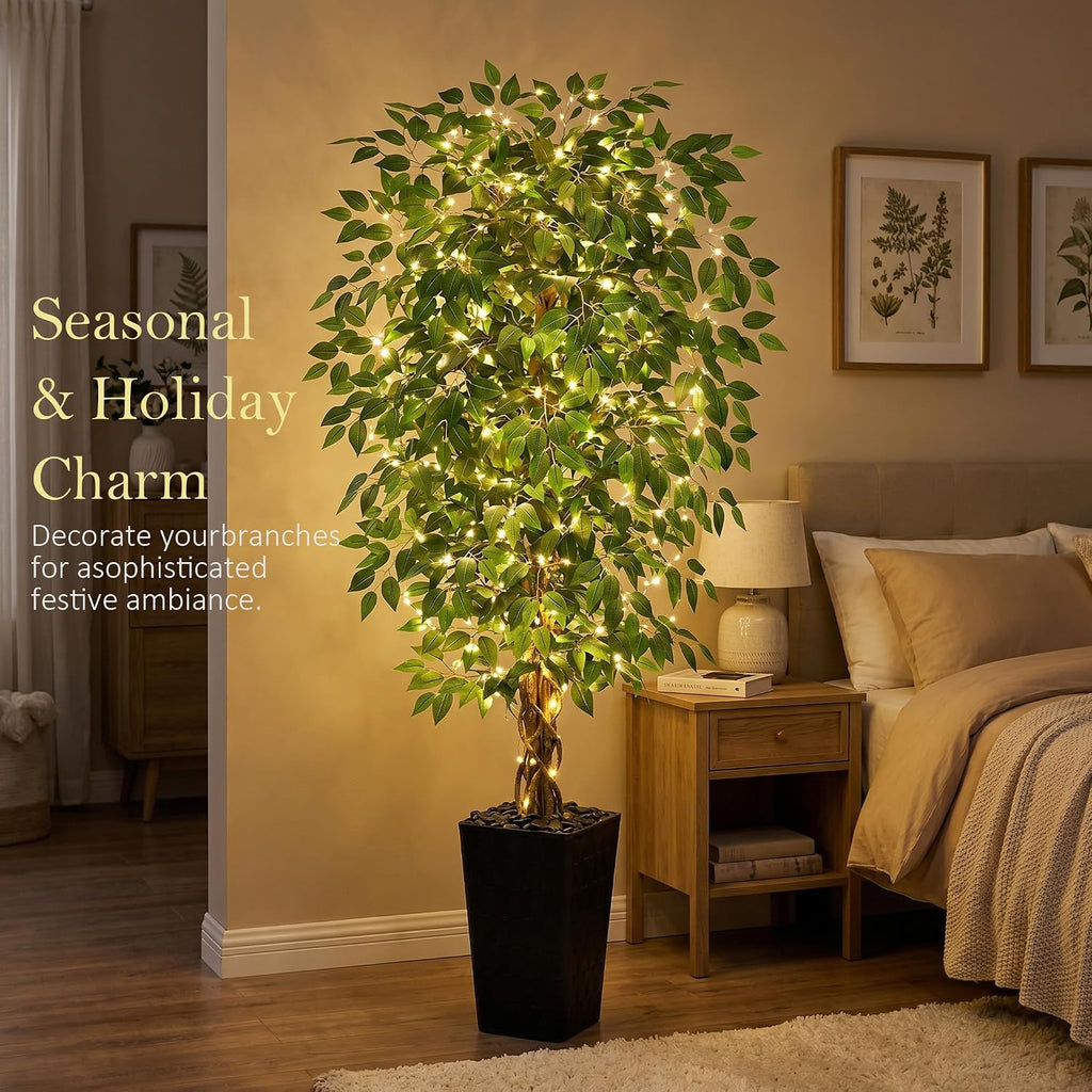 Artificial Ficus Tree 5FT Faux Floor Tree with Planter UV Resistant Potted Fake Silk Plant - Faux Trees Indoor