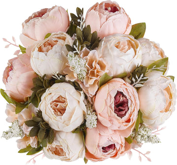 Peonies Artificial Flowers, 13 Stems Faux Peonies Real Touch 2 Pack - Set of 2