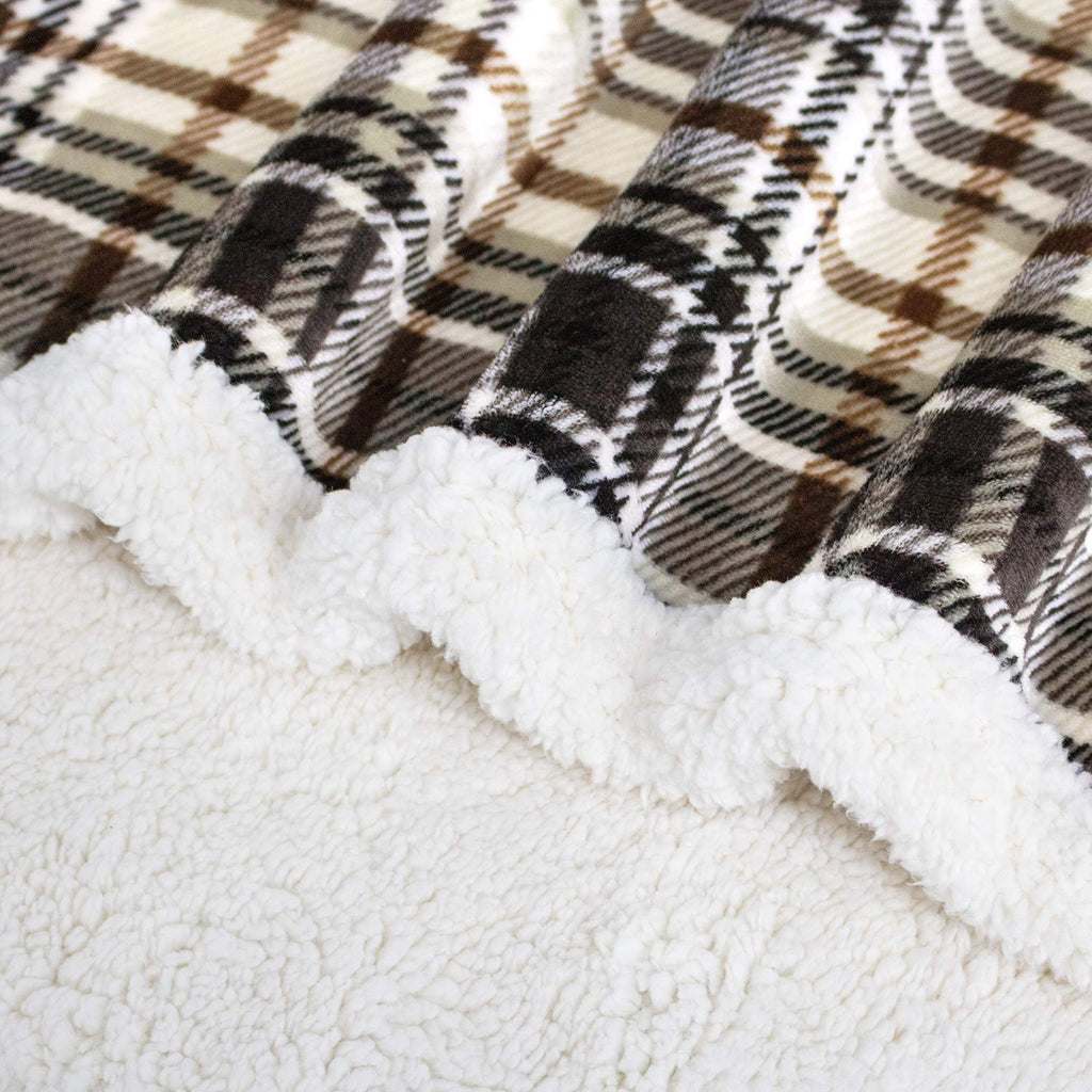 Sherpa Plaid Throw Blanket, 60" X 70"Fuzzy Fluffy Cozy Soft Blanket, Fleece Flannel Plush Twin Size Microfiber
