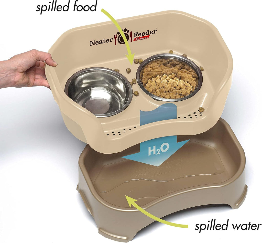 Feeder Deluxe Mess-Proof Elevated Dog Bowls for Large Dogs (40+ lbs), 2 Height Adjustable (14.5" & 17.5") No-Spill
