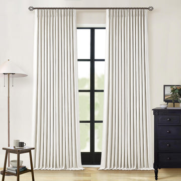 Natural Linen 100% Blackout Pinch Pleated Curtains 108 Inches Long 2 Panels