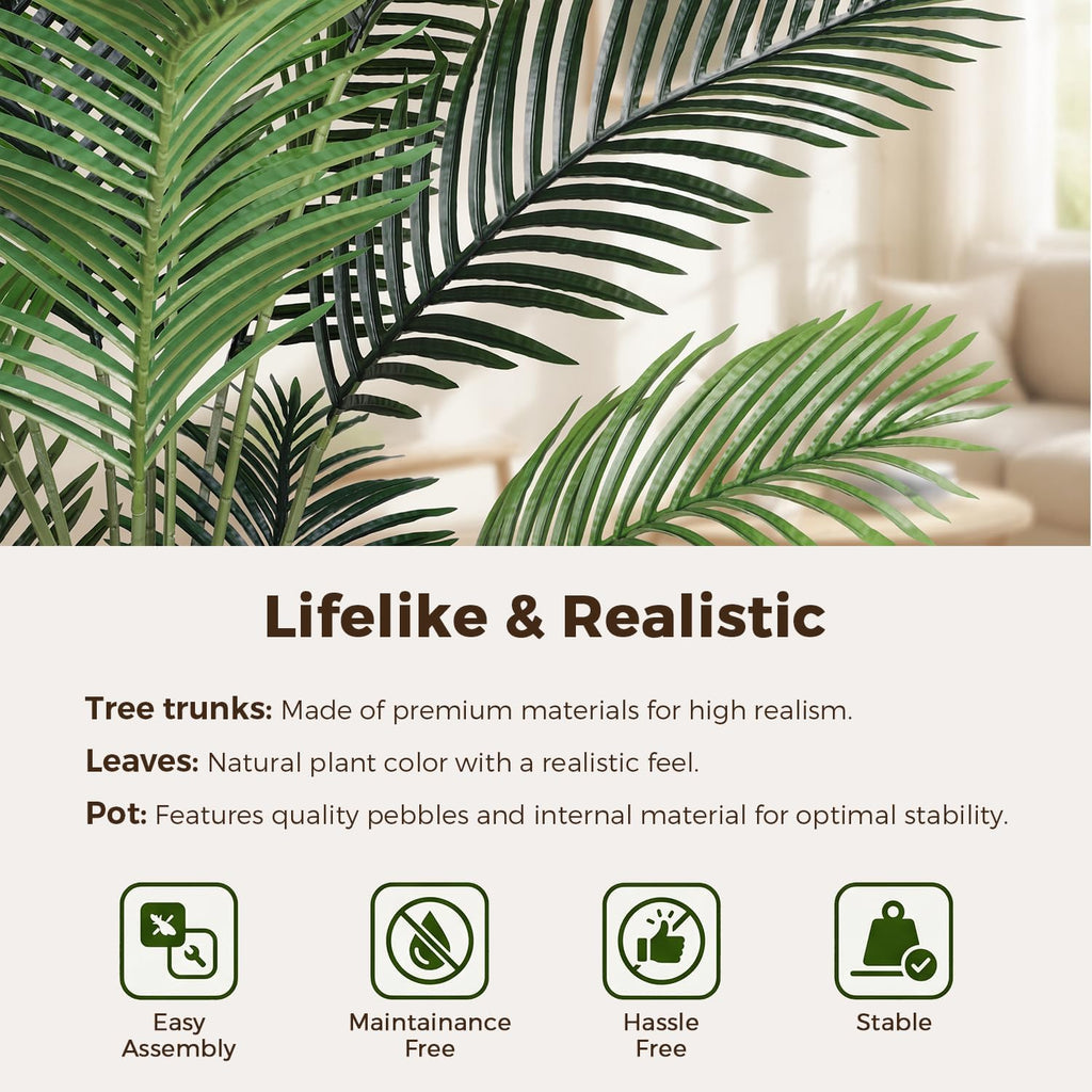Artificial Palm Tree 5ft Tall Realistic Faux Palm Plant with Nursery Pot Living Room Decor Easy Setup Low Maintenance